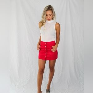 NWT Cotton Candy Vibrant Red/ Pink Button-Front Corduroy Mini Skirt- Small